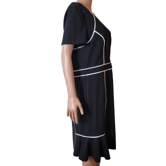 Focus Shani Ponte Dress Women's 16 Sheath black white Flutter Ruffle Short Mini. - Picture 5 of 16